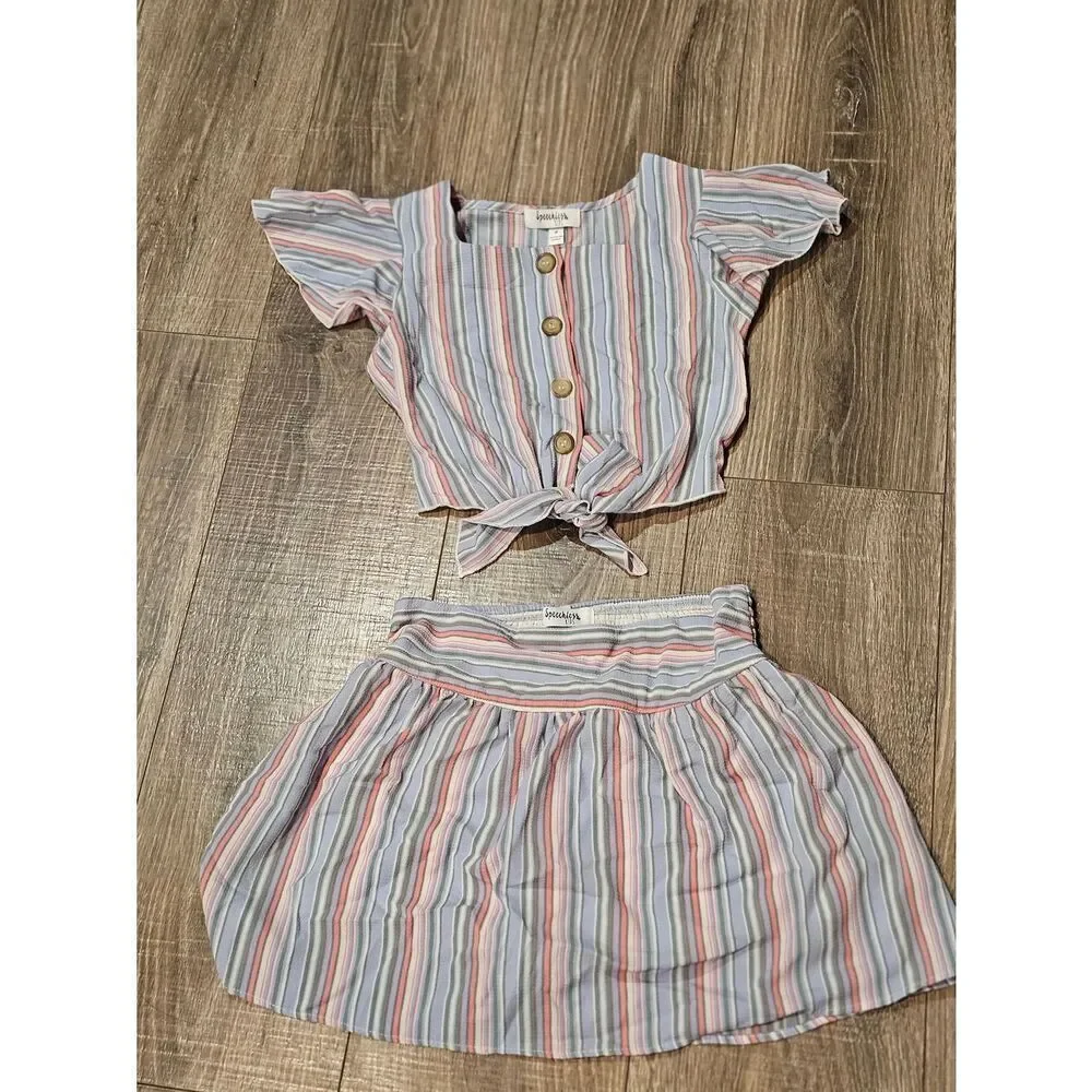 Girls Two-Piece outfit Size 8 Striped Crop Top & Skirt Set